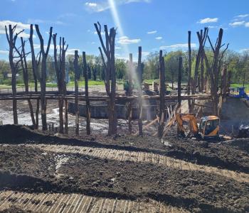 Structuur met acaciastammen voor het hoogteparcours