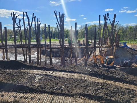 Structuur met acaciastammen voor het hoogteparcours